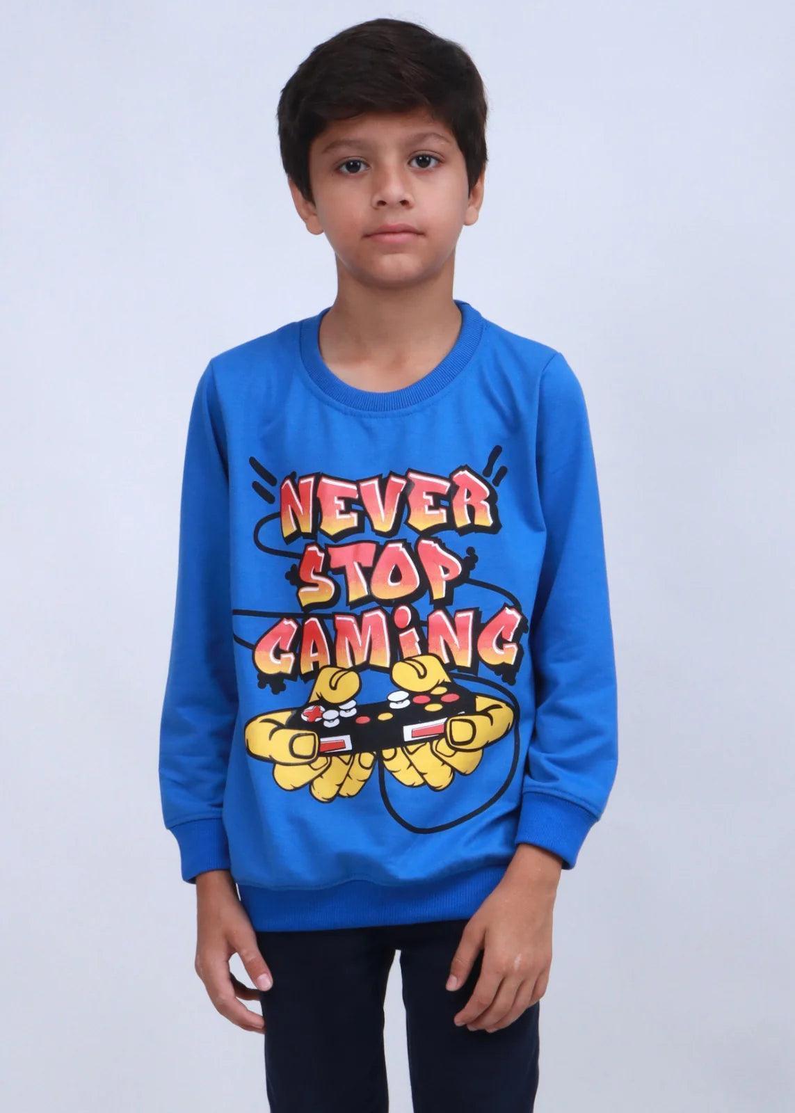 NEXT BLUE NEVER STOP GAMING PRINTED SWEATSHIRT