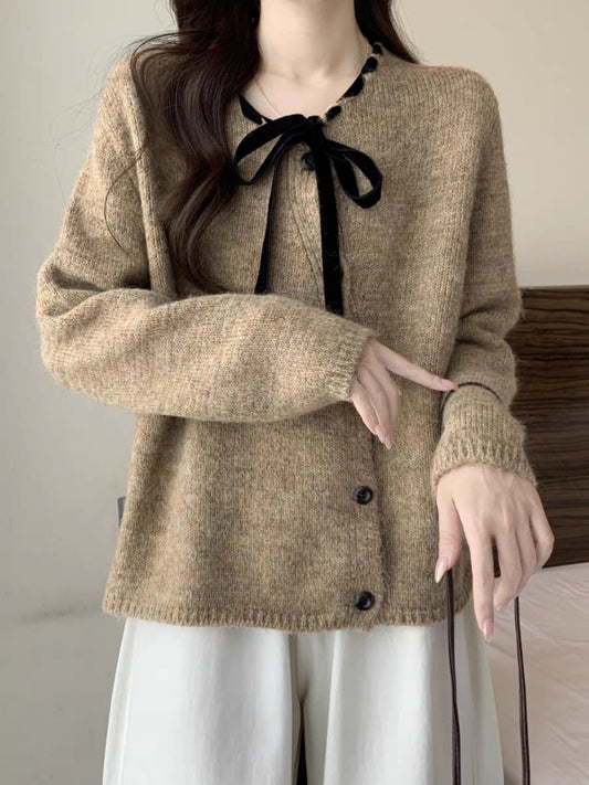 Women's light brown knit cardigan