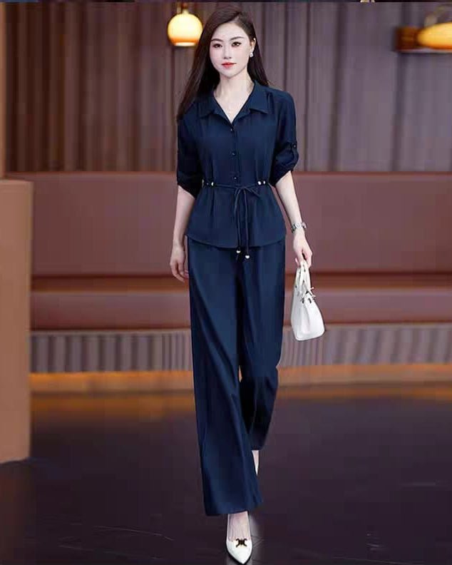 Elegant Navy Blue Two-Piece Pant Suit for Women