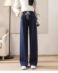 Women's high-waisted wide-leg trousers (polyster)