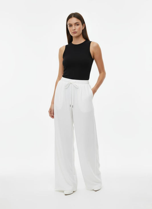 Women's high-waisted wide-leg trousers (polyster)