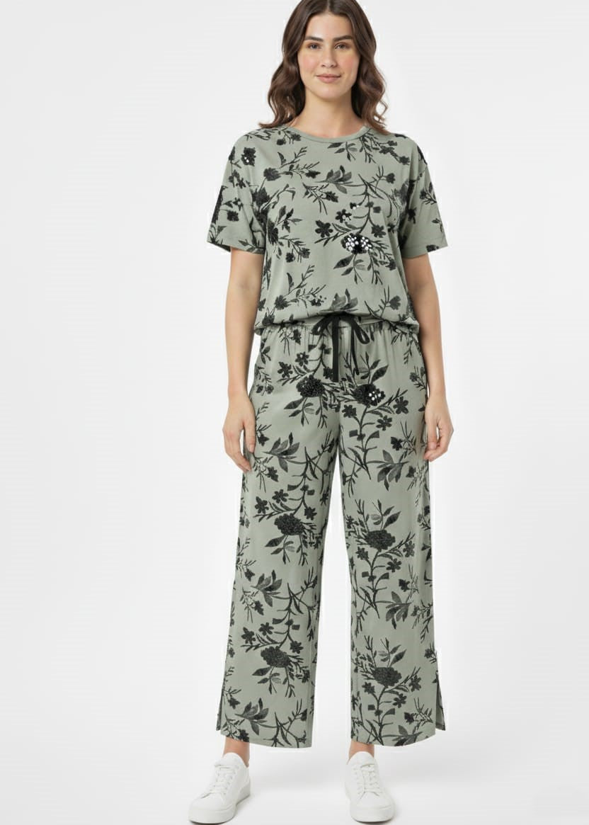 SPF Relaxed Fit Floral Sequin Loungewear Set