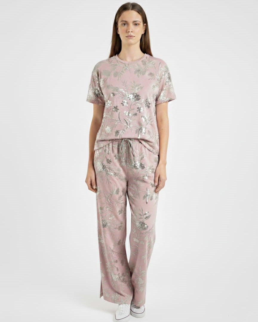 SPF Relaxed Fit Floral Sequin Loungewear Set