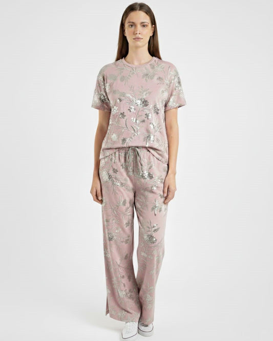 SPF Relaxed Fit Floral Sequin Loungewear Set