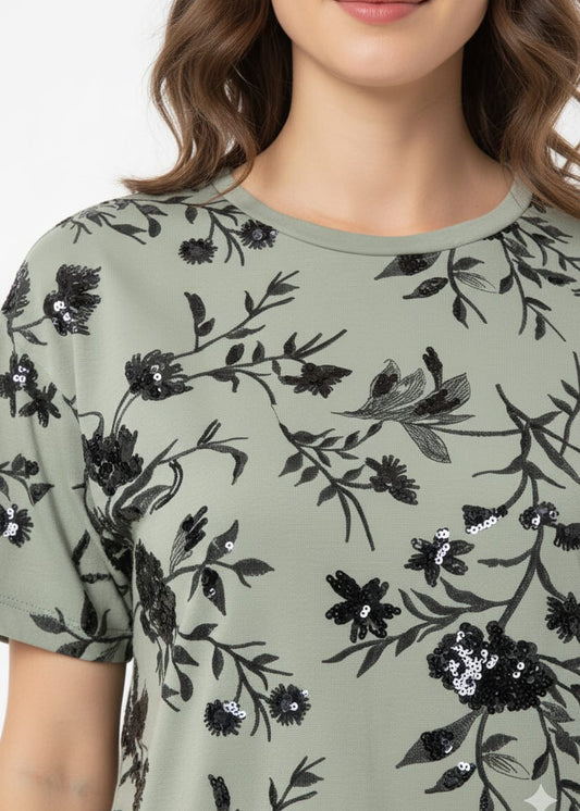 SPF Relaxed Fit Floral Sequin Loungewear Set