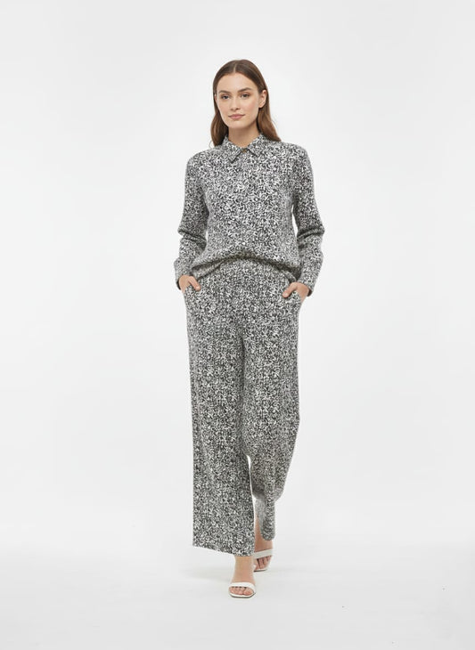 Black and White Printed Tunic Top and Wide-Leg Pants Co-ord Set