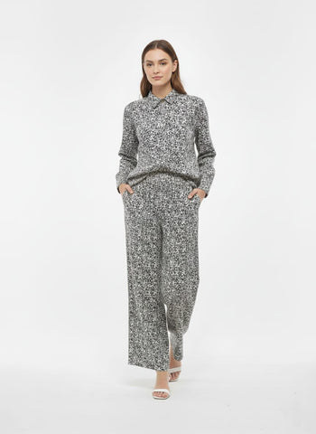 Black and White Printed Tunic Top and Wide-Leg Pants Co-ord Set