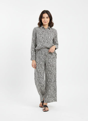 Black and White Printed Tunic Top and Wide-Leg Pants Co-ord Set