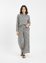 Black and White Printed Tunic Top and Wide-Leg Pants Co-ord Set