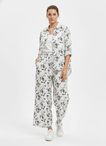 Womens Floral Printed Top and Wide-Leg Pants Co-ord Set