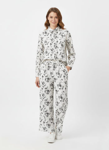 Womens Floral Printed Top and Wide-Leg Pants Co-ord Set
