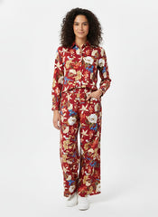 Womens Floral Printed Top and Wide-Leg Pants Co-ord Set