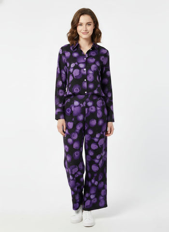 Womens Printed Top and Wide-Leg Pants Co-ord Set