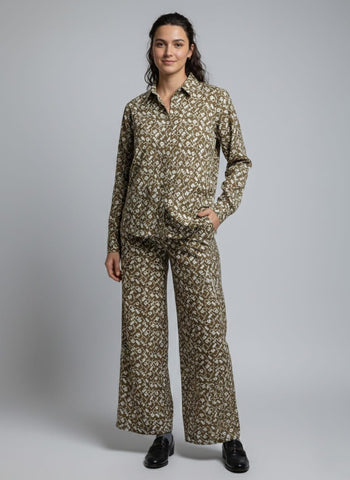 Womens Printed Top and Wide-Leg Pants Co-ord Set