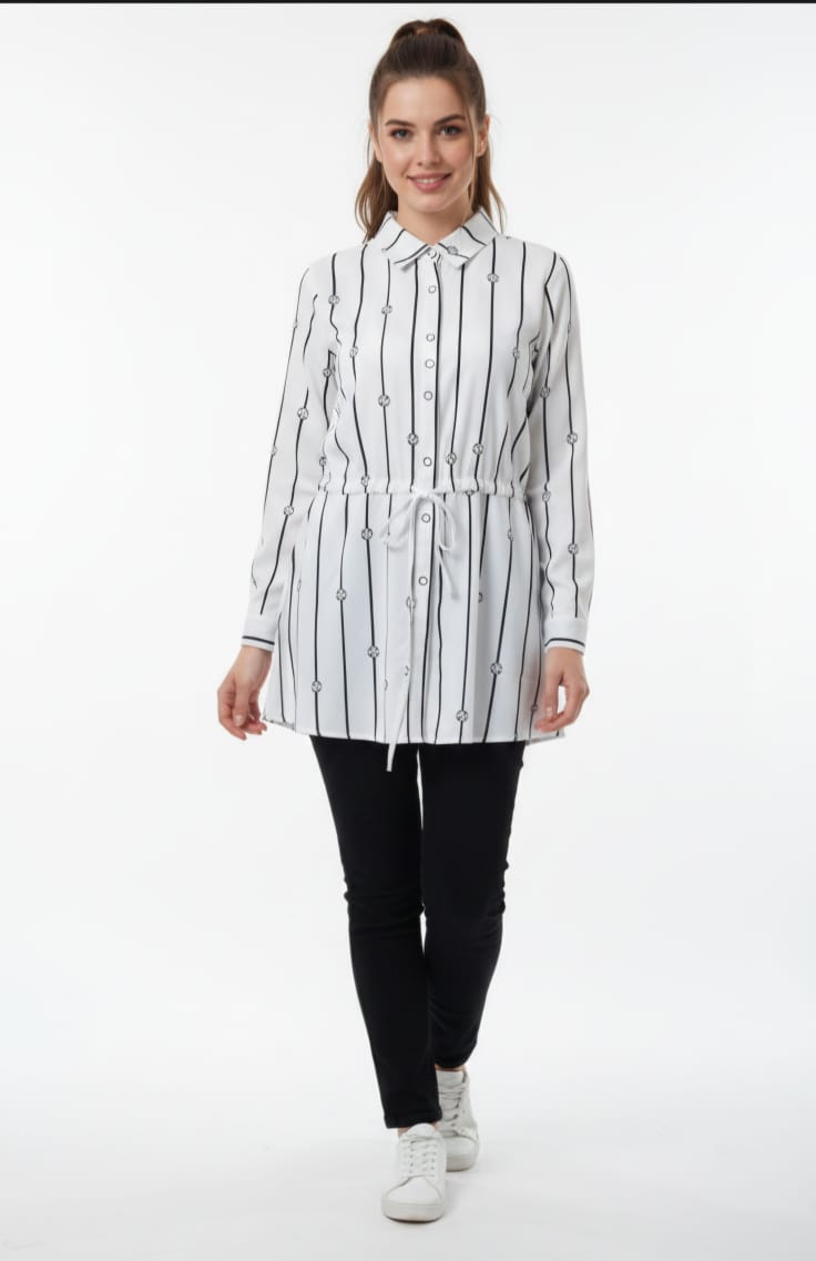 Womens Striped Long Sleeve Button Slim