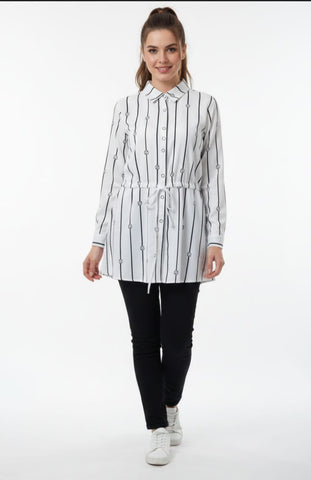 Womens Striped Long Sleeve Button Slim