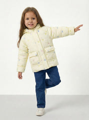 XGZZX GIRLS PRINTED DOUBLE POCKET PUFFER JACKET