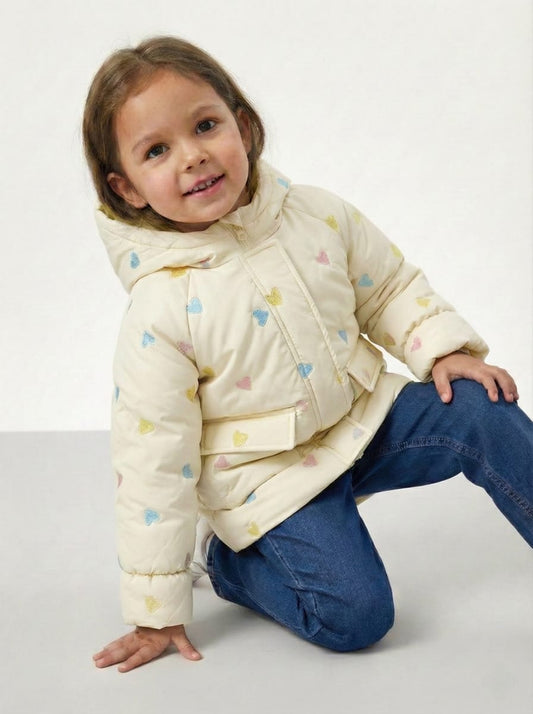 XGZZX GIRLS PRINTED DOUBLE POCKET PUFFER JACKET