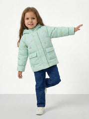 XGZZX GIRLS PRINTED DOUBLE POCKET PUFFER JACKET