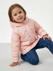 XGZZX GIRLS PRINTED DOUBLE POCKET PUFFER JACKET