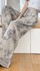 XIAONAI Womens Floral Printed Wide Leg Trousers