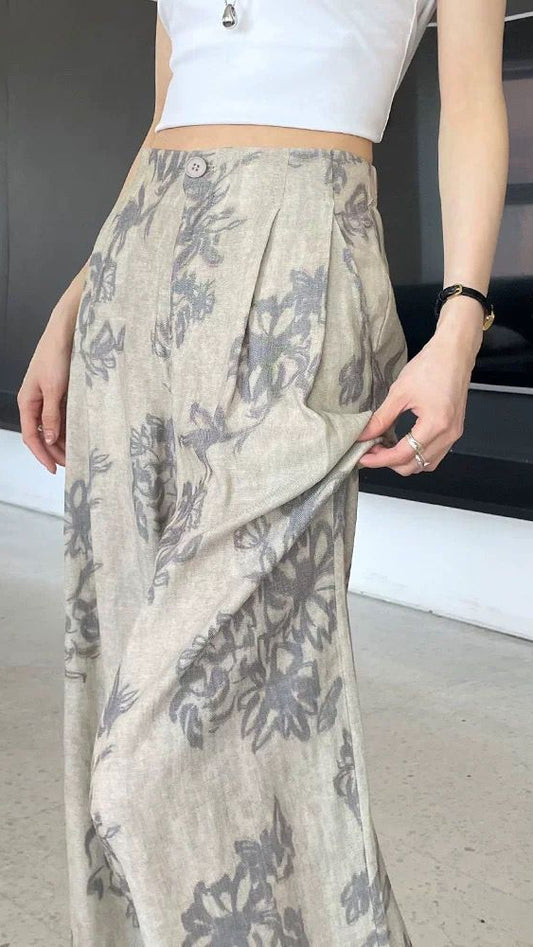 XIAONAI Womens Floral Printed Wide Leg Trousers