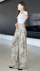 XIAONAI Womens Floral Printed Wide Leg Trousers