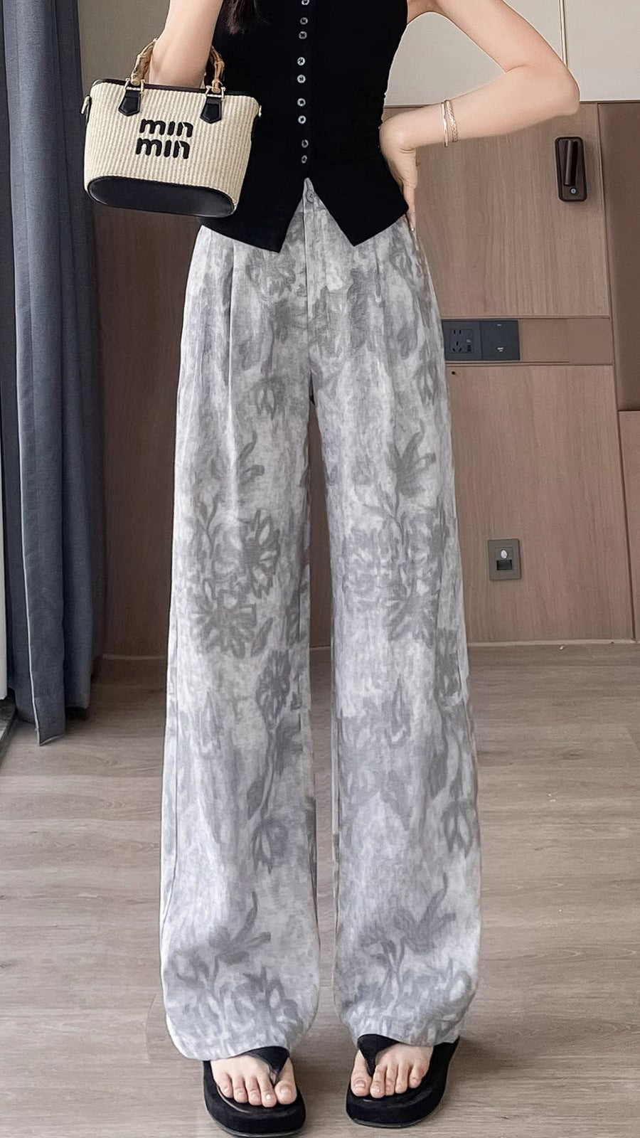 CROSS JPNK Womens Floral Printed Wide Leg Trousers