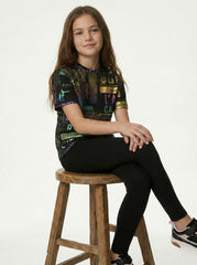 M&S Girls Iridescent Newspaper Print Crewneck T Shirt