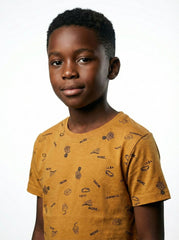 LCW Boys Mustard Graphic Print Cotton T-Shirt