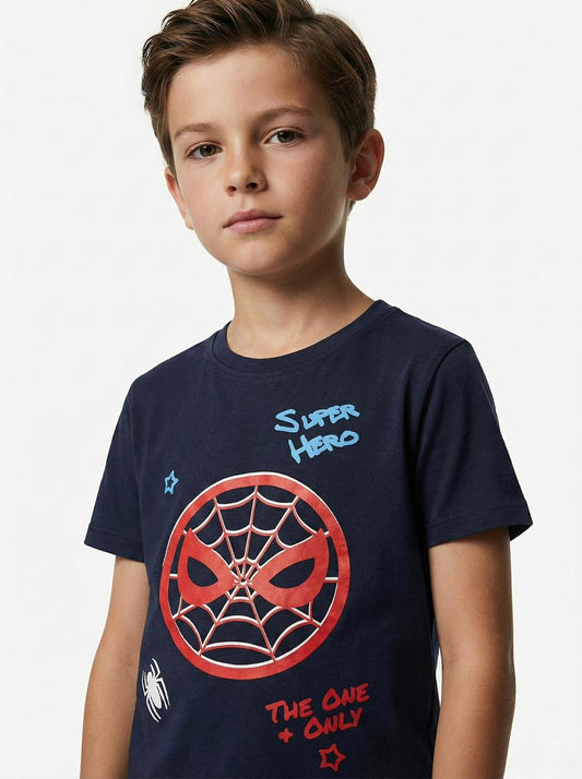 LCW Boys Navy Blue Superhero Graphic T-Shirt