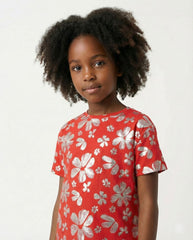 M&S Girls Shimmering Floral Print Red T Shirt