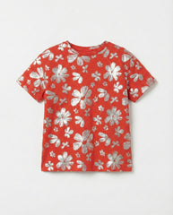 M&S Girls Shimmering Floral Print Red T Shirt