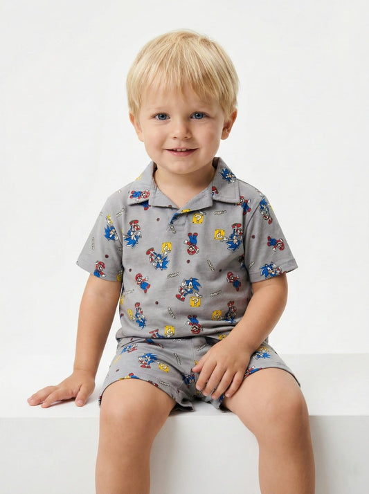 RESERVED Boys Super Mario & Sonic Print Polo & Shorts Set