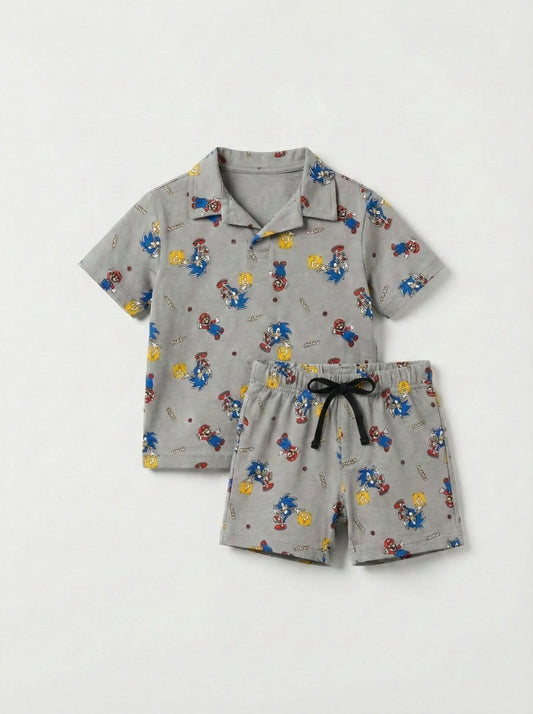 RESERVED Boys Super Mario & Sonic Print Polo & Shorts Set