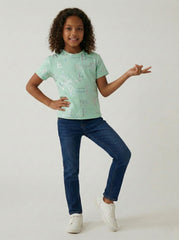 M&S Girls Shimmering Metallic Print Crew Neck Mint Green T Shirt