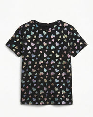 M&S Girls Shimmer Heart Print Short Sleeve T Shirt