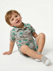 RESERVED Boys Dinosaur & Vehicle Print Short Sleeve Polo & Shorts Set