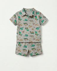 RESERVED Boys Dinosaur & Vehicle Print Short Sleeve Polo & Shorts Set