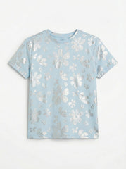 M&S Girls Shimmering Floral Print Short Sleeve T-Shirt