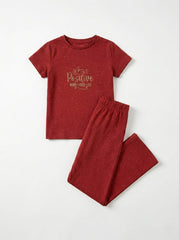 LCW Girls Positive Vibes Speckled Red Lounge Set