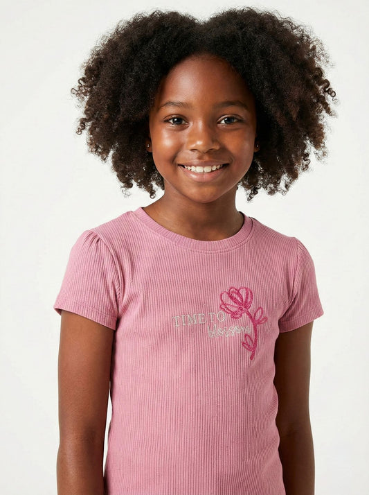 OKAIDI Girls Pink Time to Blossom Graphic T-Shirt