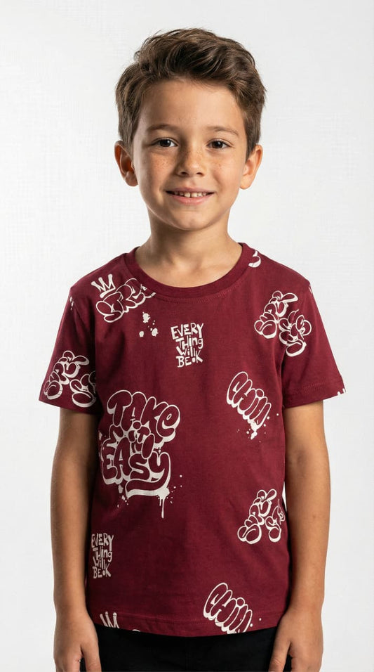 LCW Boys Maroon Graphic Print T-Shirt