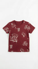 LCW Boys Maroon Graphic Print T-Shirt