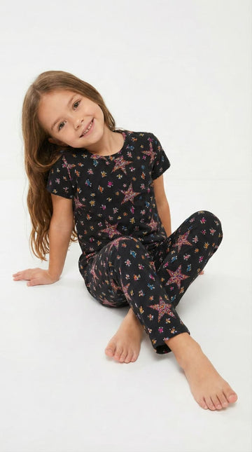 LCW Girls Star Printed Black Two Piece Set
