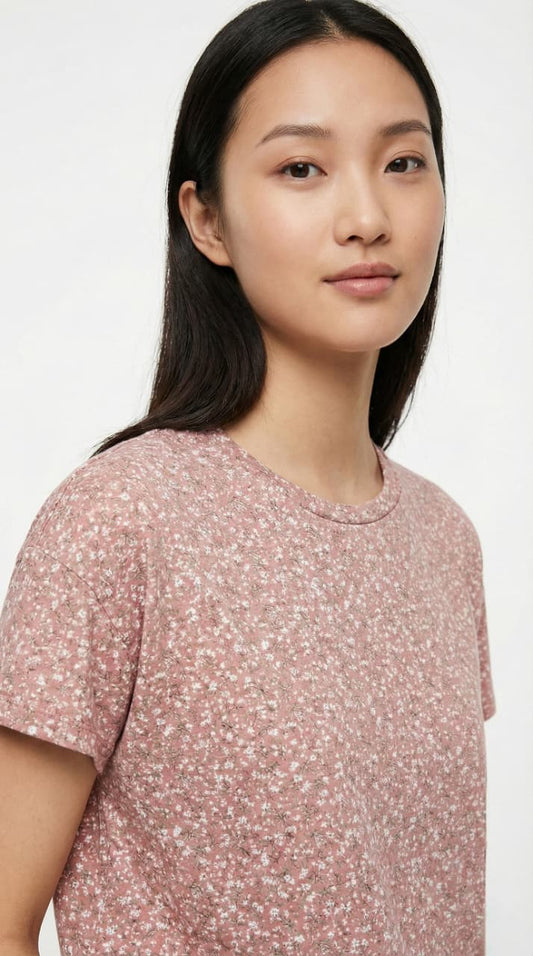 SPF Womens Floral Print Short Sleeve Crew Neck T Shirt