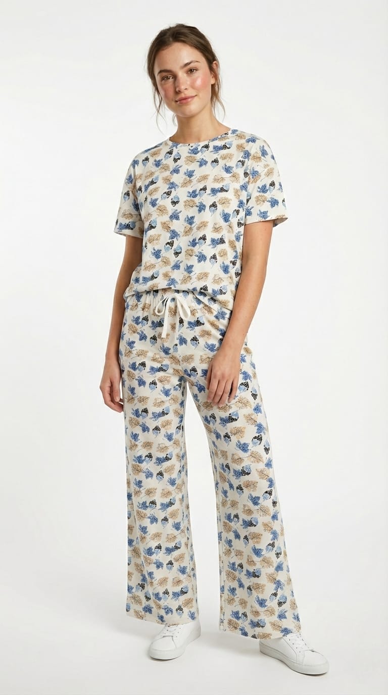 SPF Womens Abstract Print T Shirt & Wide Leg Pant Lounge Set