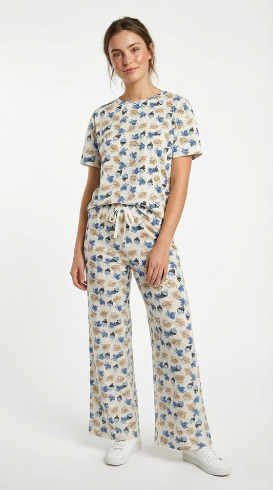 SPF Womens Abstract Print T Shirt & Wide Leg Pant Lounge Set