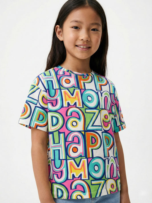 LCW Happy Daze Girls Multicolor Graphic Print T Shirt