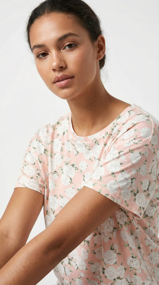 SPF Womens Floral Print Short Sleeve Crew Neck T Shirt